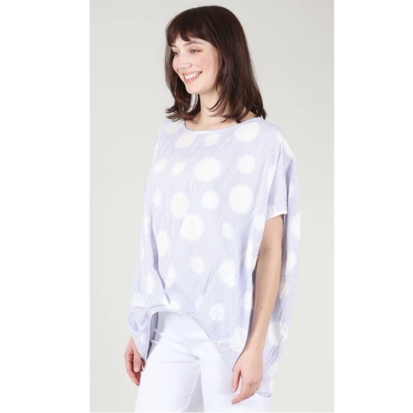 Patrizia Luca Dot Striped Oversized Cocoon Short Sleeve Shirt Lagenlook L/XL - Picture 3 of 12